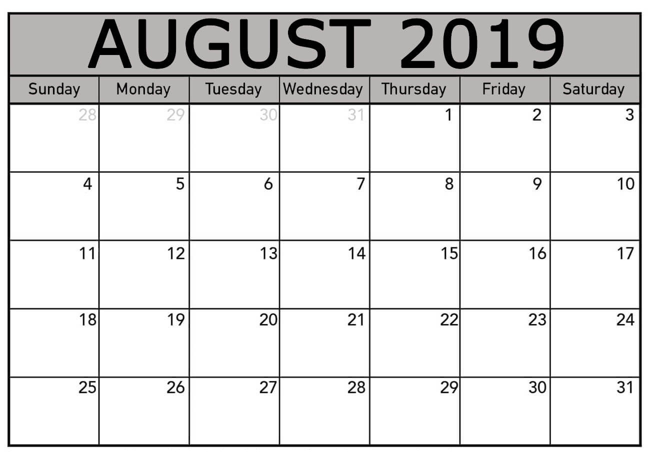 August 2019 Calendar Printable