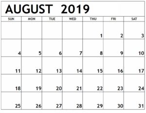 August 2019 Calendar Printable