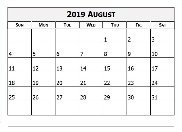 August 2019 Calendar Template