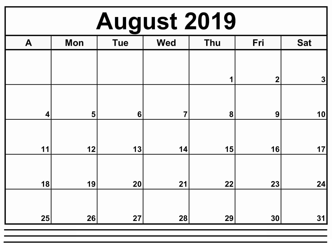 August 2019 Calendar Template Word, Excel & PDF | Free Printable Calendar