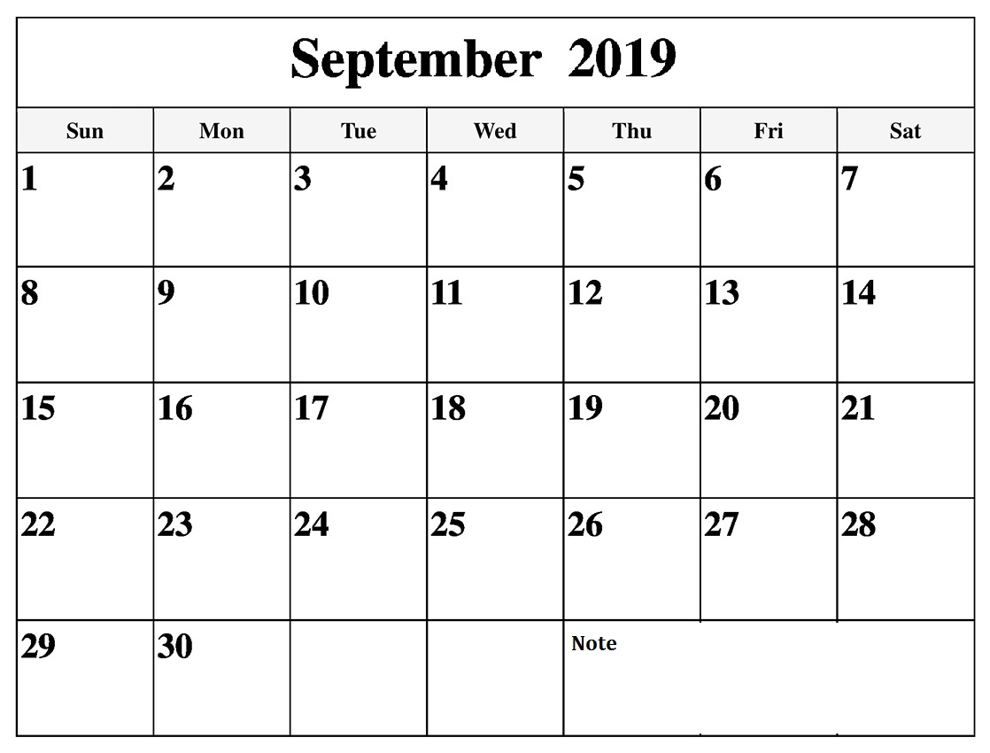 Calendar September 2019