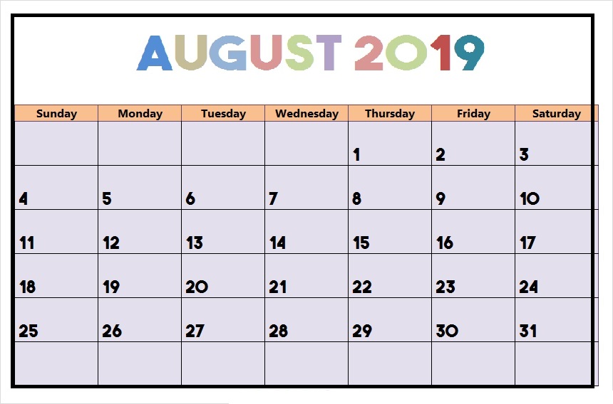 Cute August 2019 Calendar