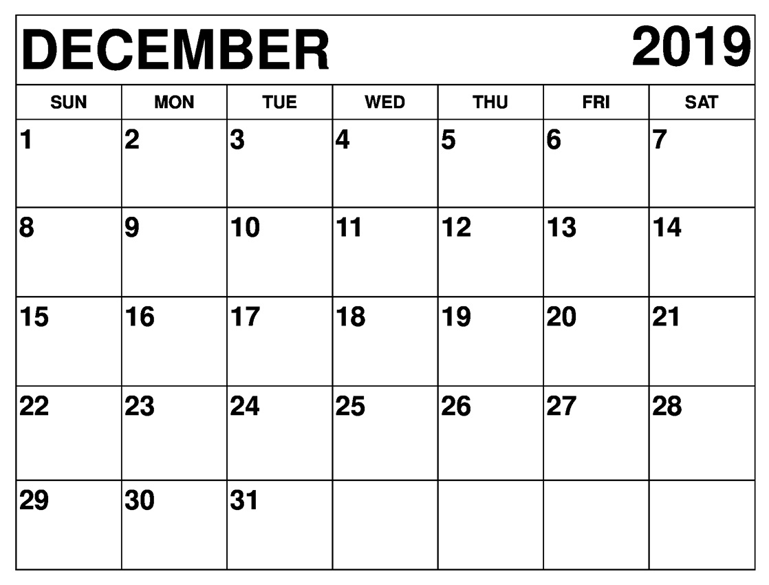 December 2019 Calendar Printable A4 Template Calendar Template Images