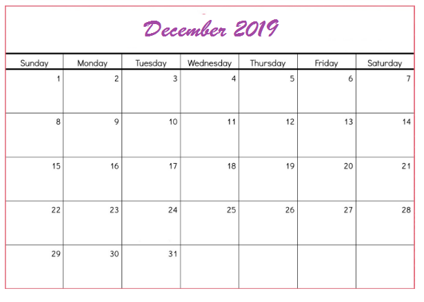 December 2019 Calendar Printable Daily, Monthly, Weekly | Free ...