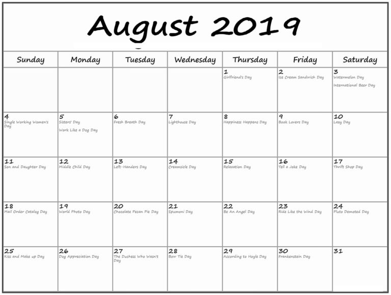 August 2019 Calendar With Holidays UK Free Printable Calendar