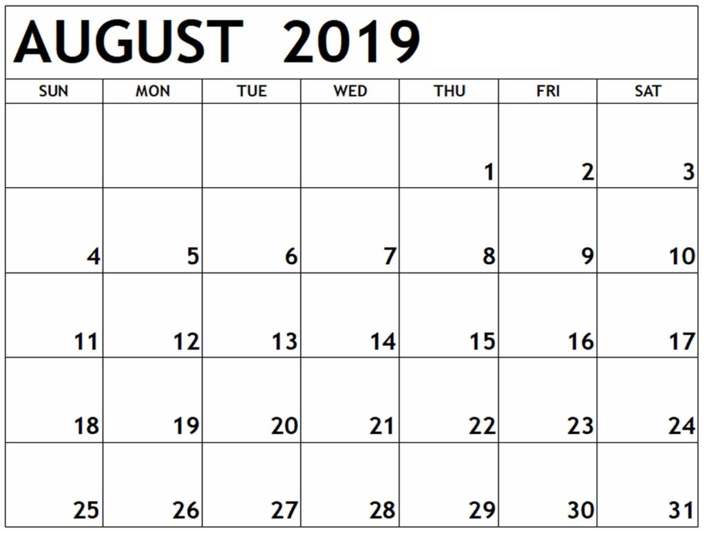 Printable Calendar August 2019 Excel, Word, PDF | Free Printable Calendar