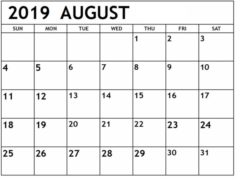 Printable Calendar August 2019 Excel, Word, PDF | Free Printable Calendar