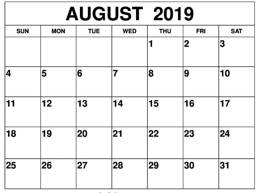 Printable Calendar August 2019