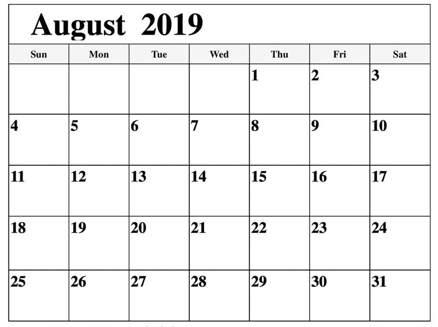 Printable Calendar August 2019