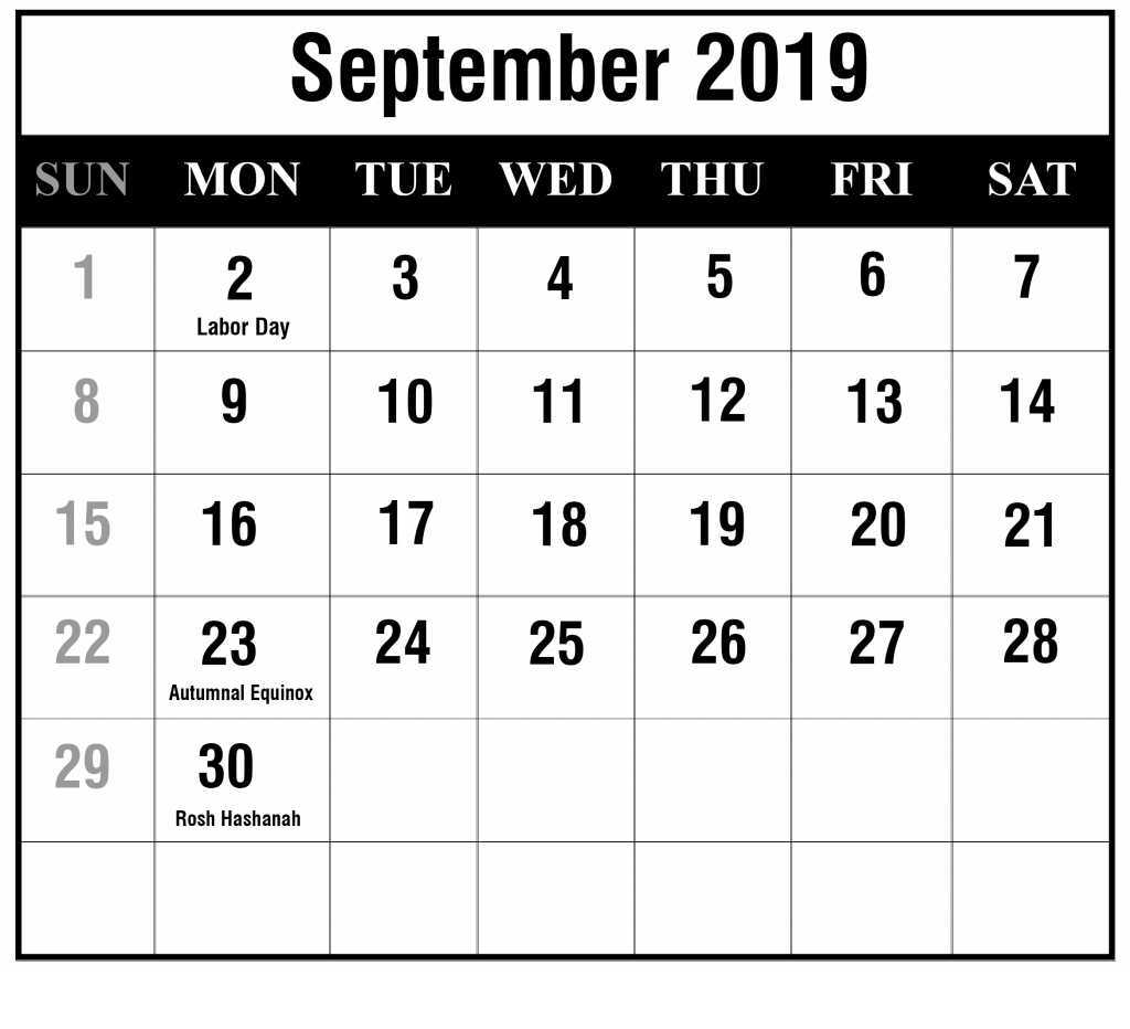 September 2019 Calendar With Holidays