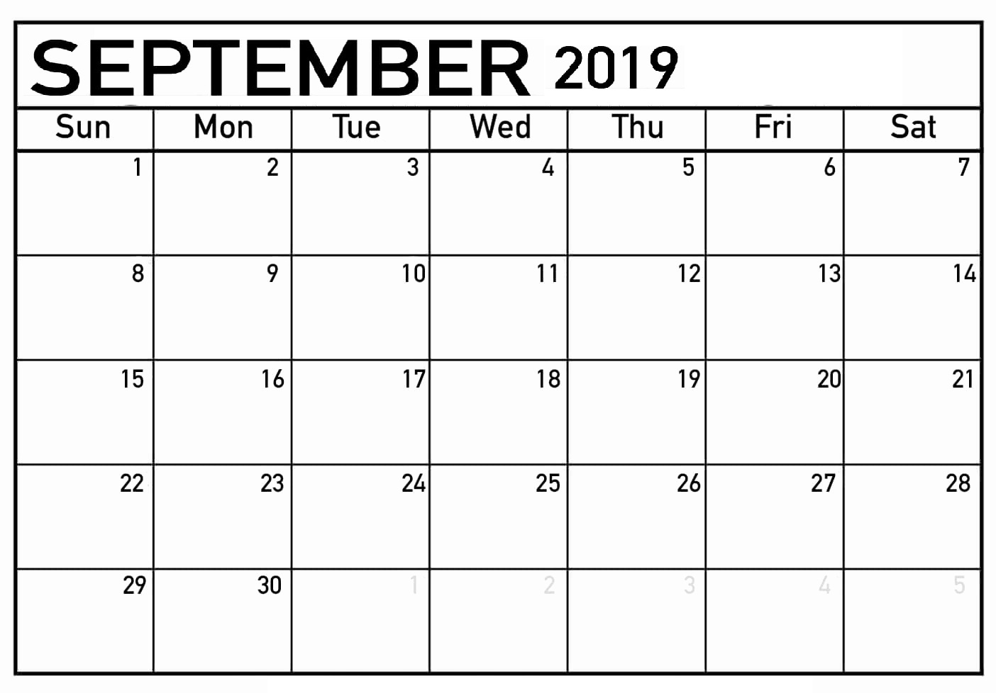 September 2019 Printable Calendar