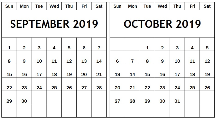 September October 2019 Calendar