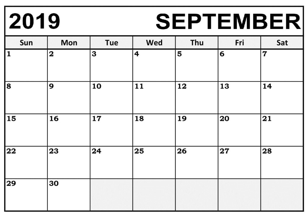 Printable September 2019 Calendar Word Free Printable Calendar