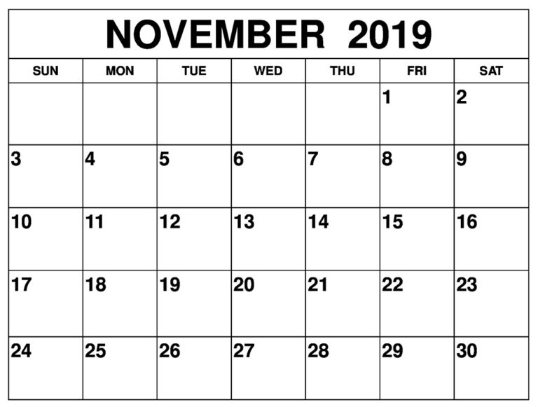 Printable November 2019 Calendar Template Free Printable Calendar