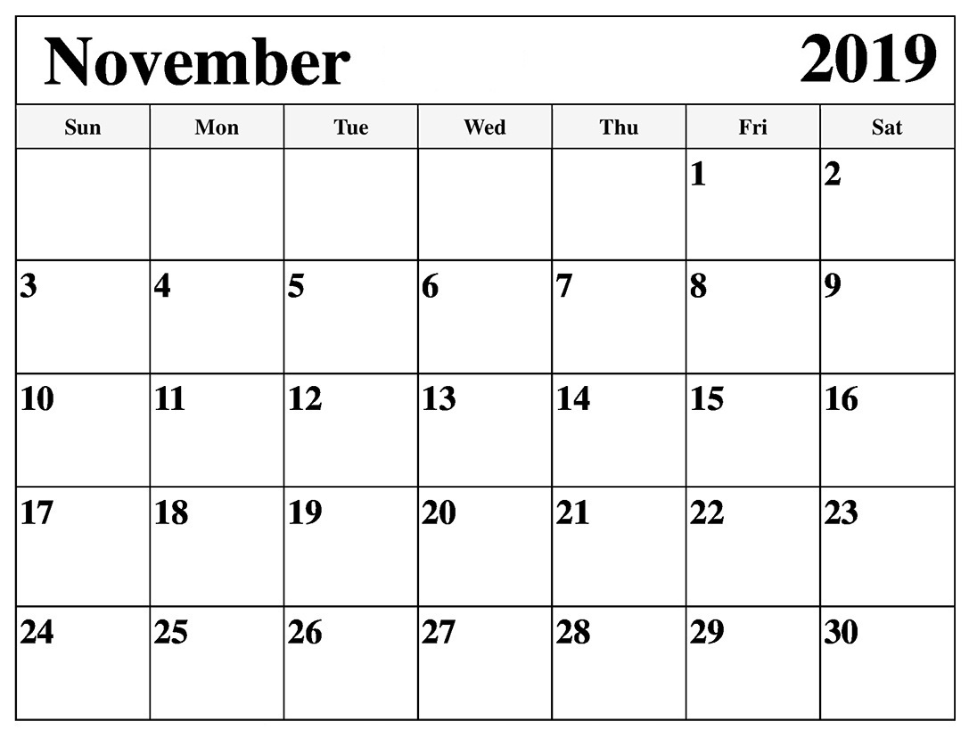 Printable Monthly Calendar Template 2019