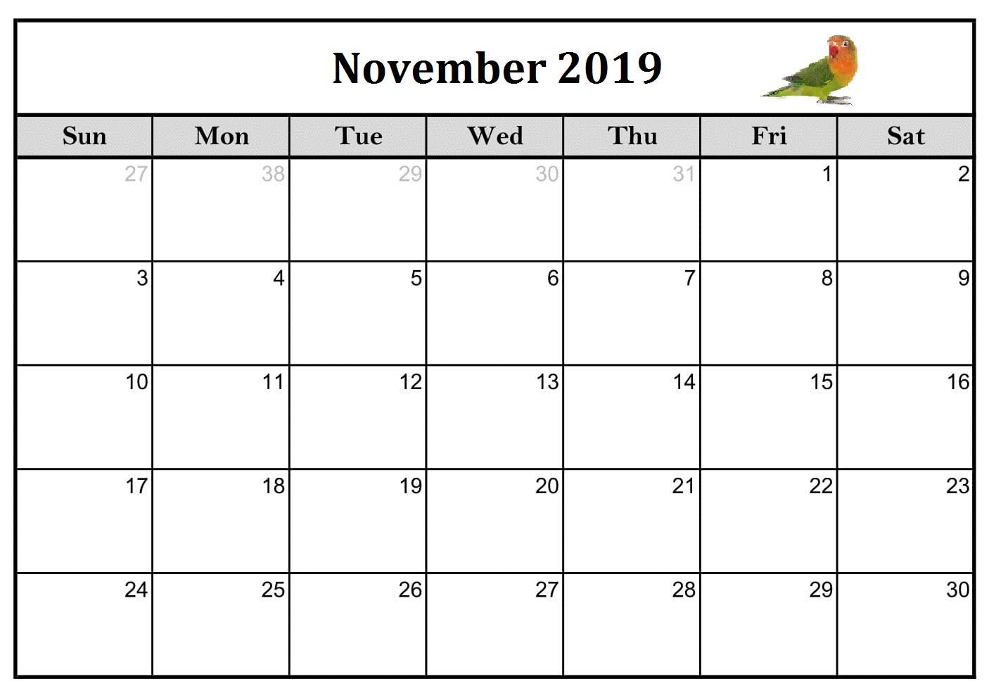 November 2019 Printable Calendar