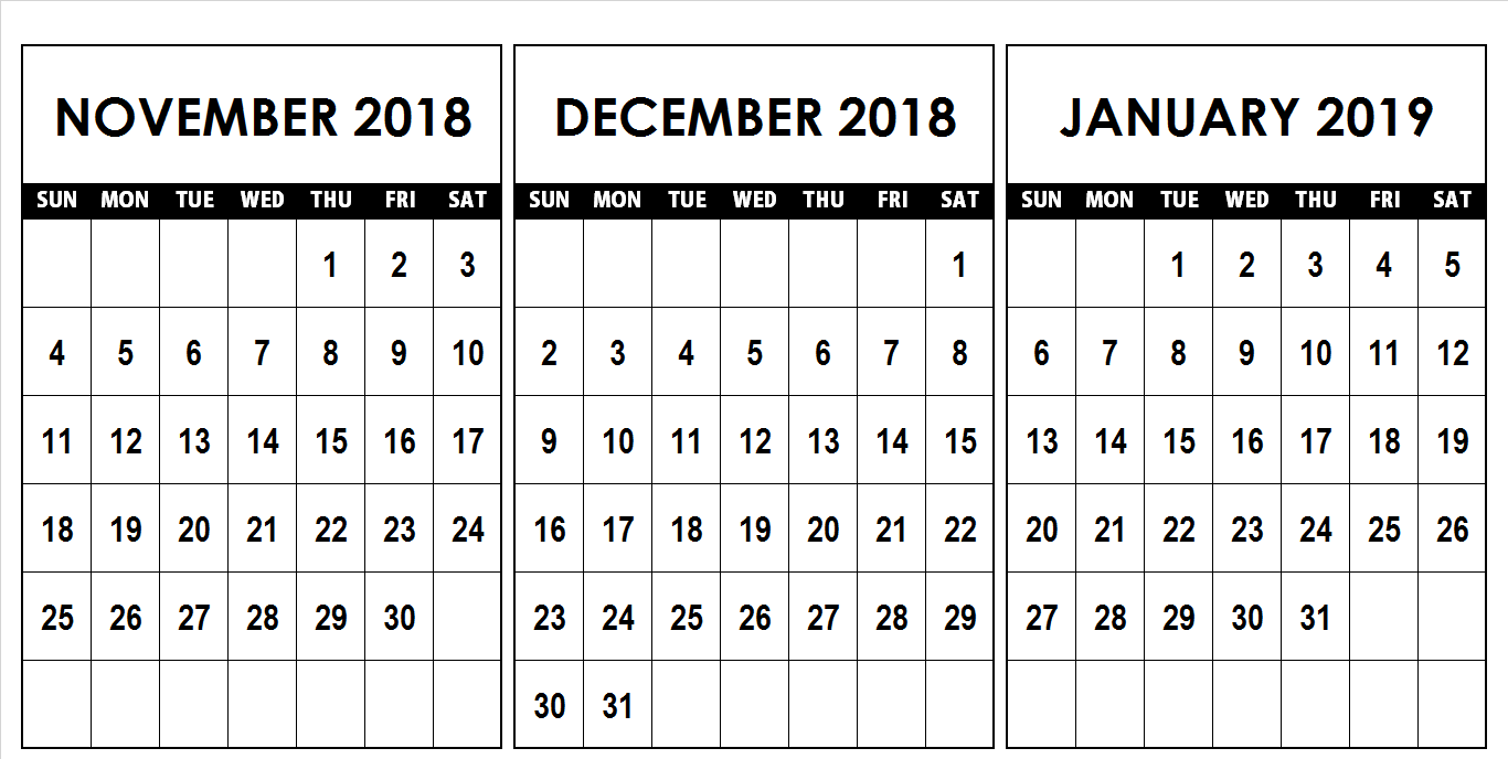 November December 2019 Calendar