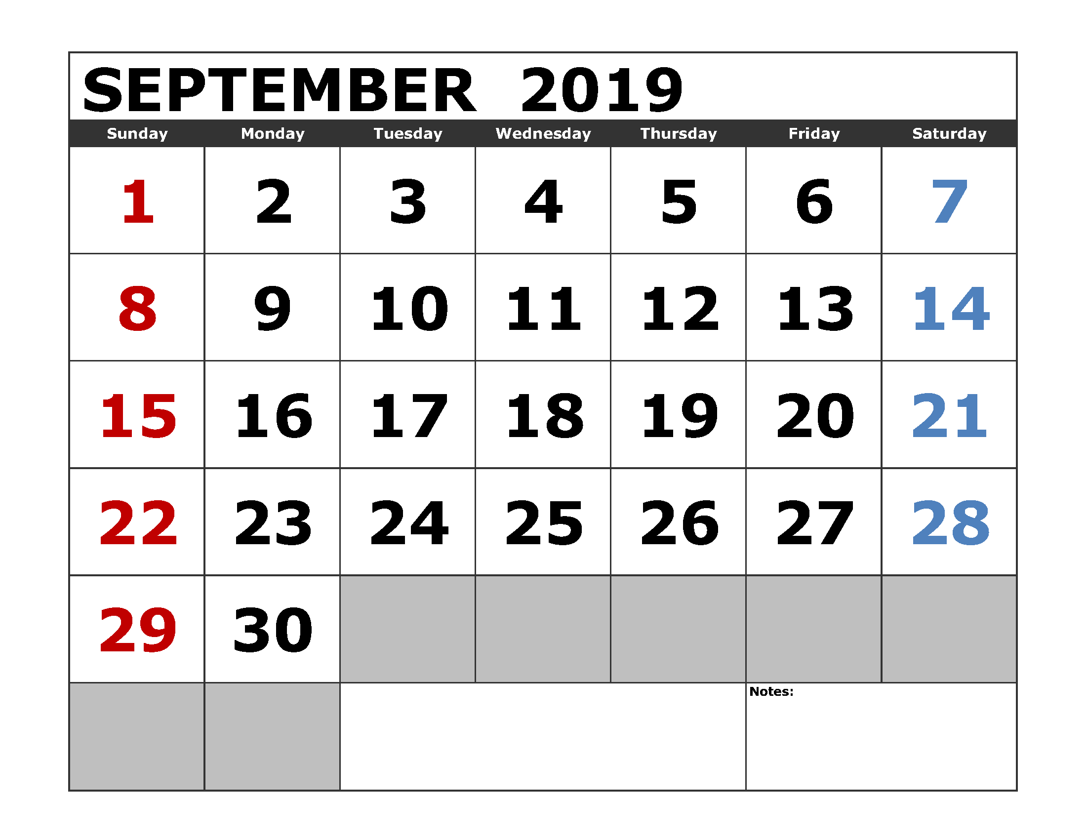 Free September 2019 Calendar USA Free Printable Calendar