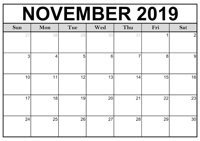 Blank Calendar November 2019