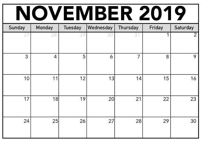 Empty Calendar Template November 2019