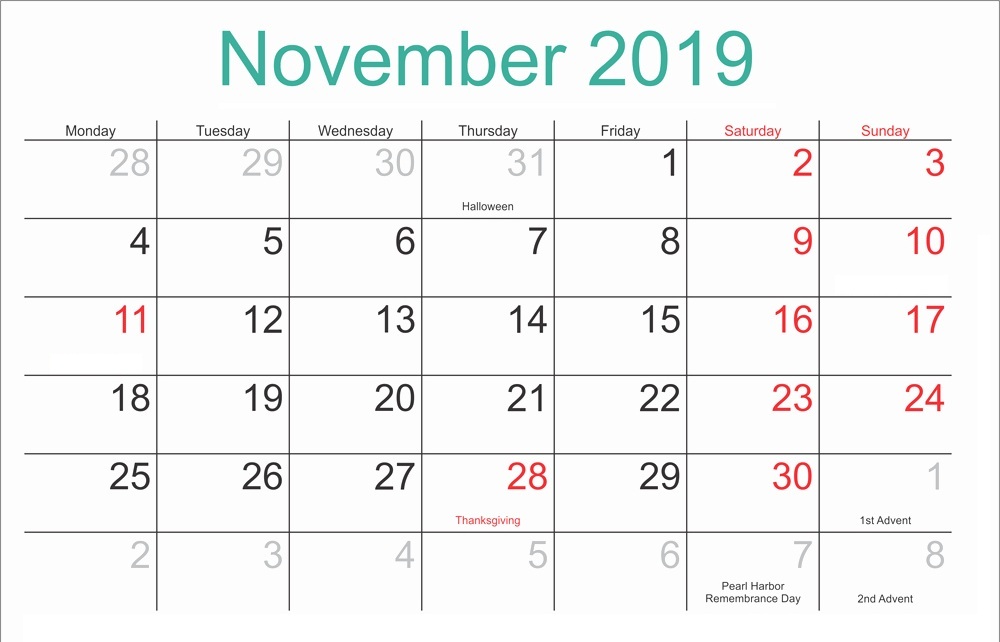 December 2019 Calendar With Holidays