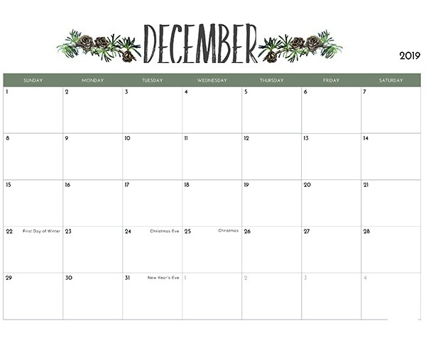 December Printable 2019 Calendar