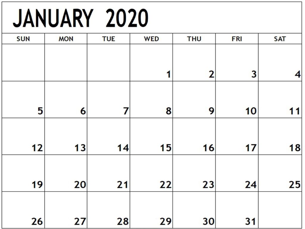 January 2020 Printable Calendar PDF Layout | Free Printable Calendar