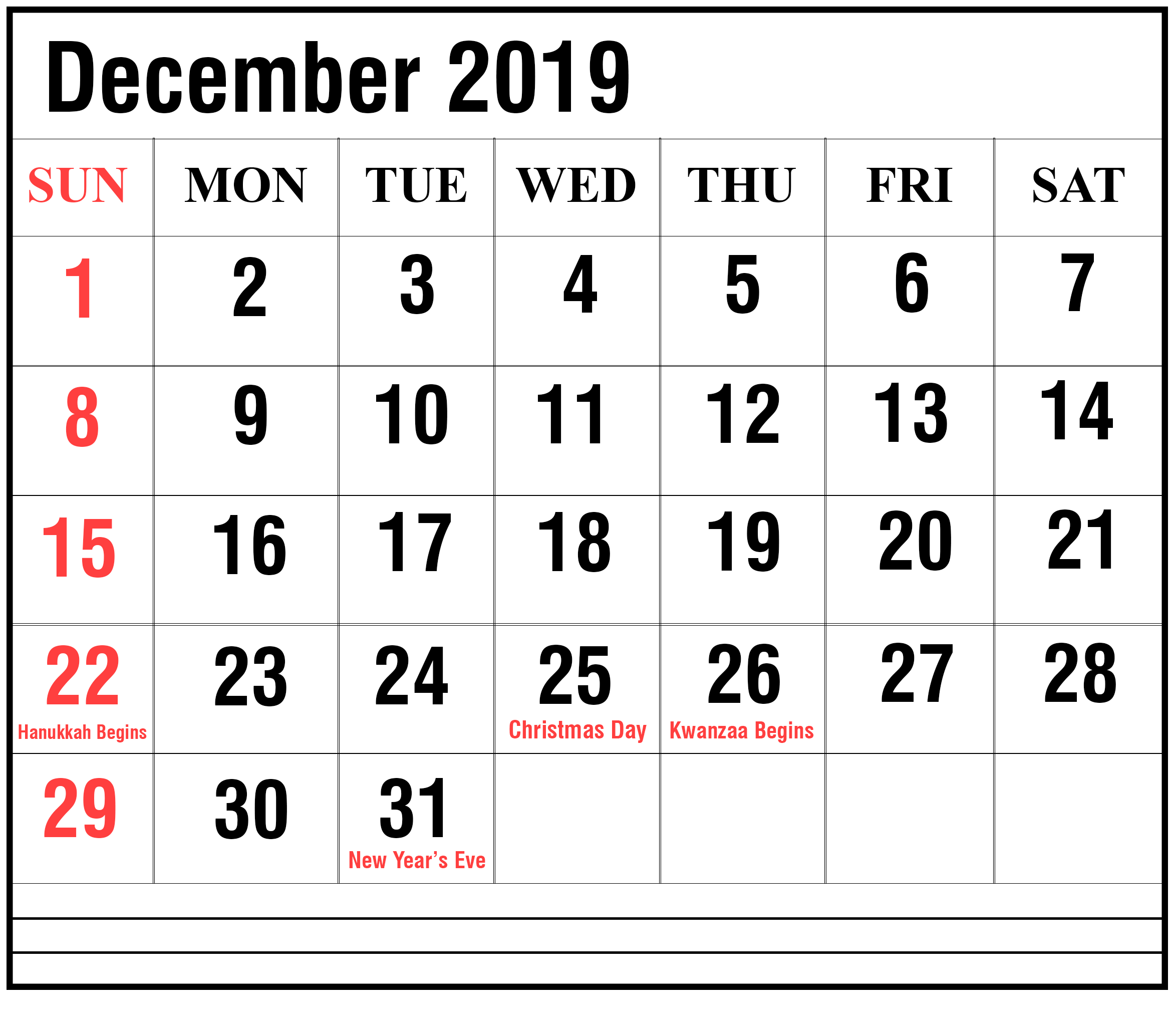 December 2019 Printable Calendar: Weekly Calendar For Toddlers | Free ...