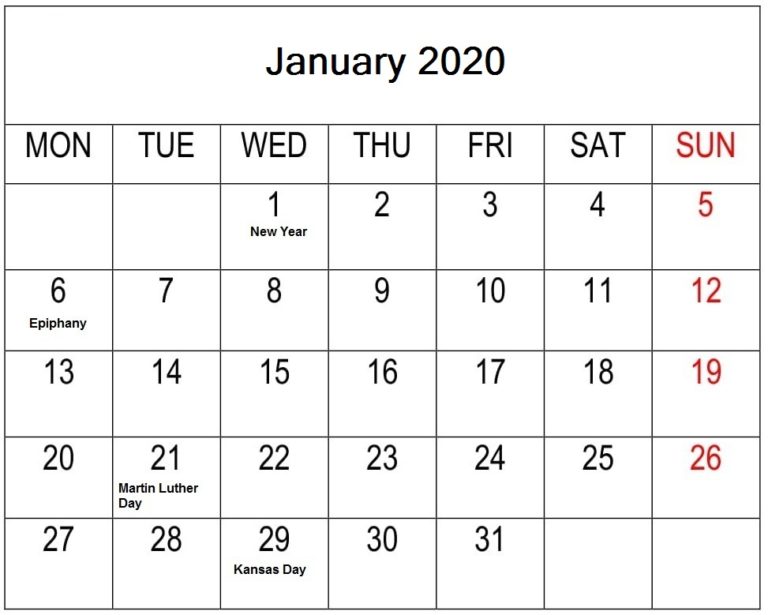 Calendar January 2020 Printable – For Classroom Management | Free ...