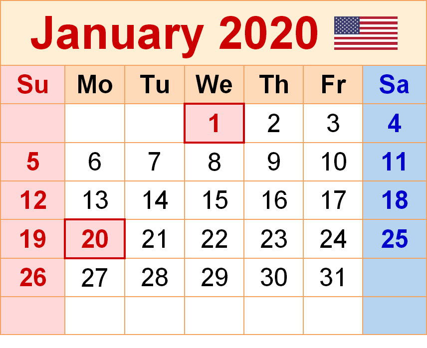 January 2020 Cute Calendar