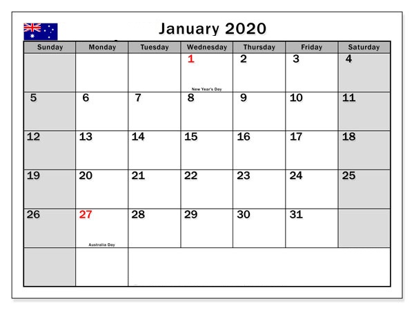 Kids Calendar For January 2020