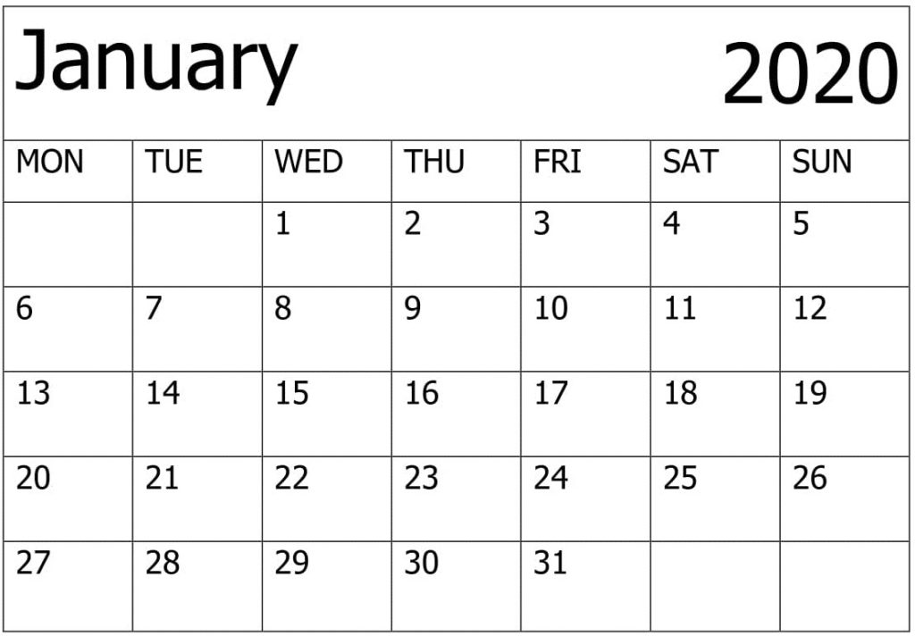 Printable January Calendar For 2020- Beautiful Online Schedule Planner ...