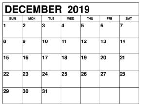 Calendar For December 2019 – Horizontal Page Layout | Free Printable ...