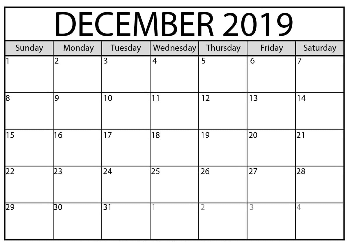 Printable December 2019 Calendar PDF