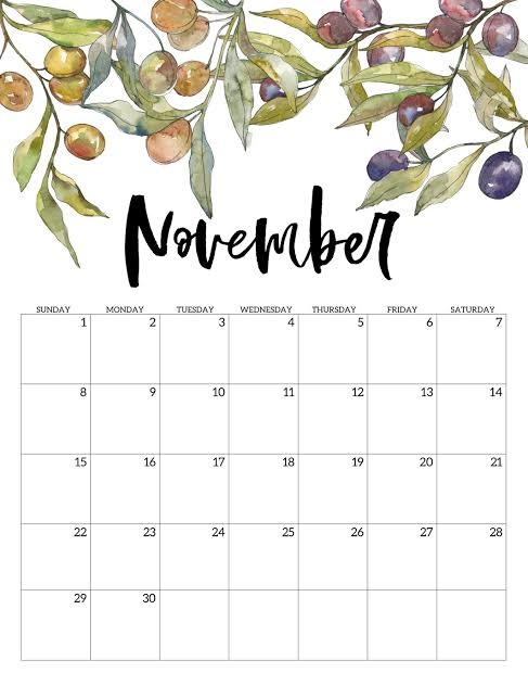 Cute 2020 November Calendar – Yearly Events Planner | Free Printable ...