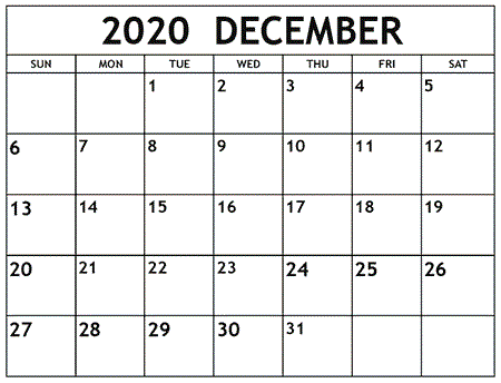 Cute December Calendar 2020