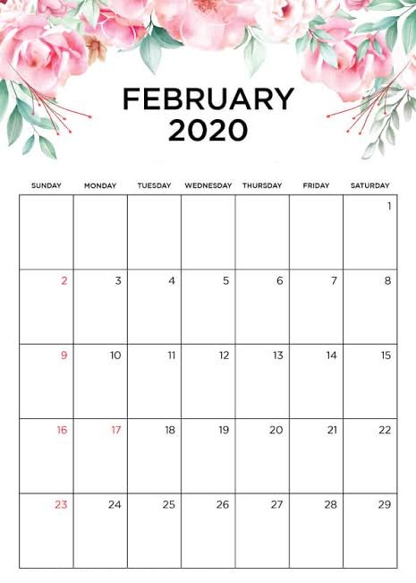 Cute February 2020 Printable Calendar