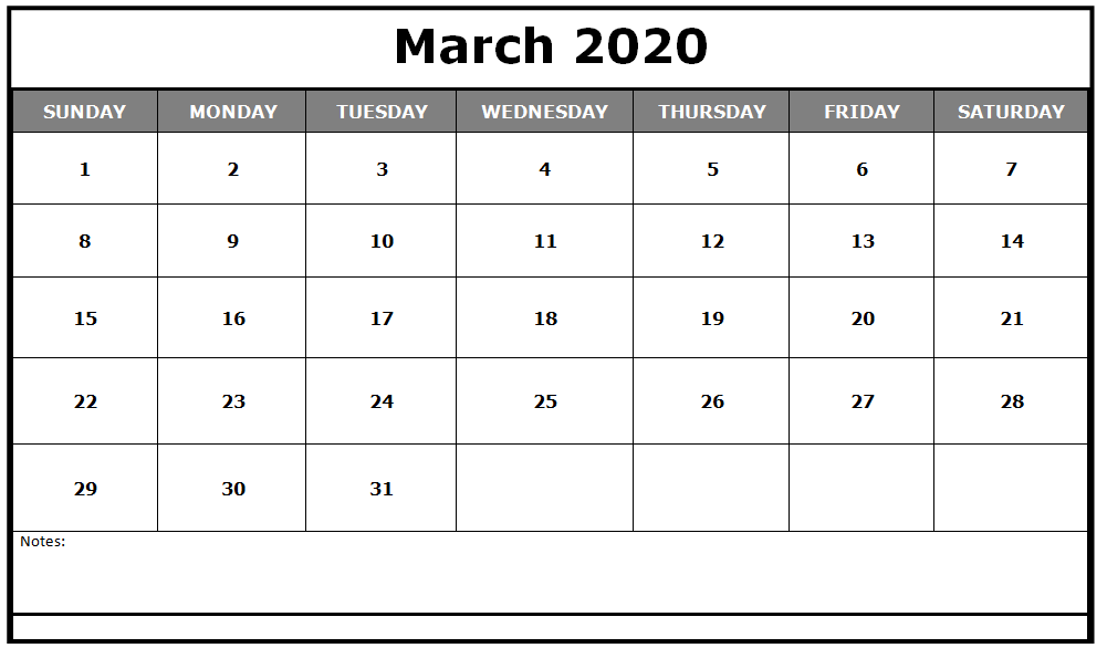 Cute March Calendar 2020