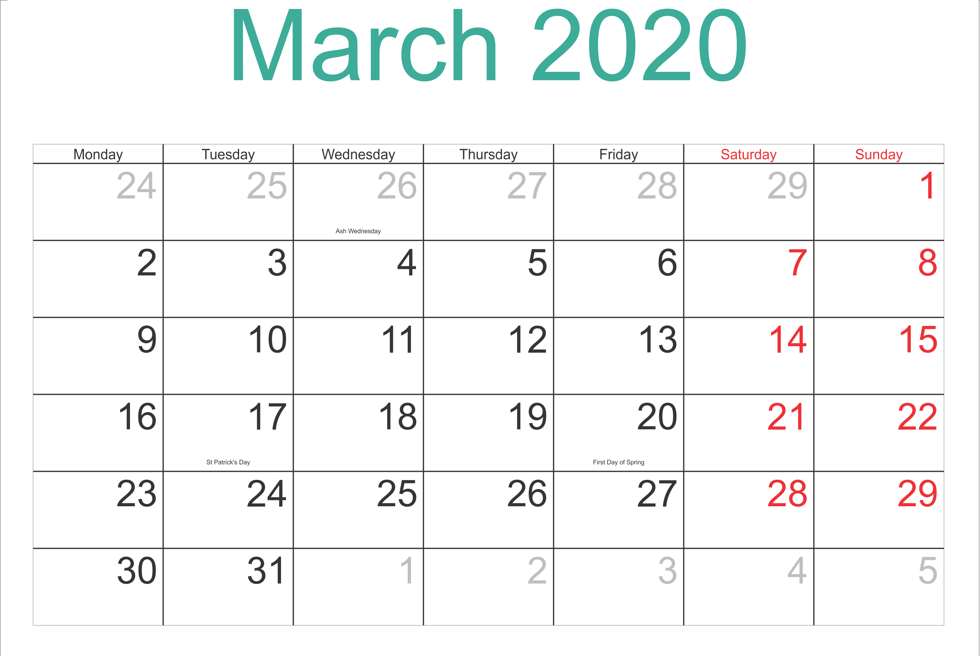 Cute March 2020 Calendar PDF In Latest Design Free Printable Calendar