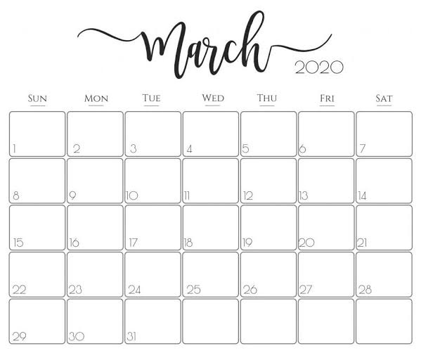 Cute March 2020 Calendar