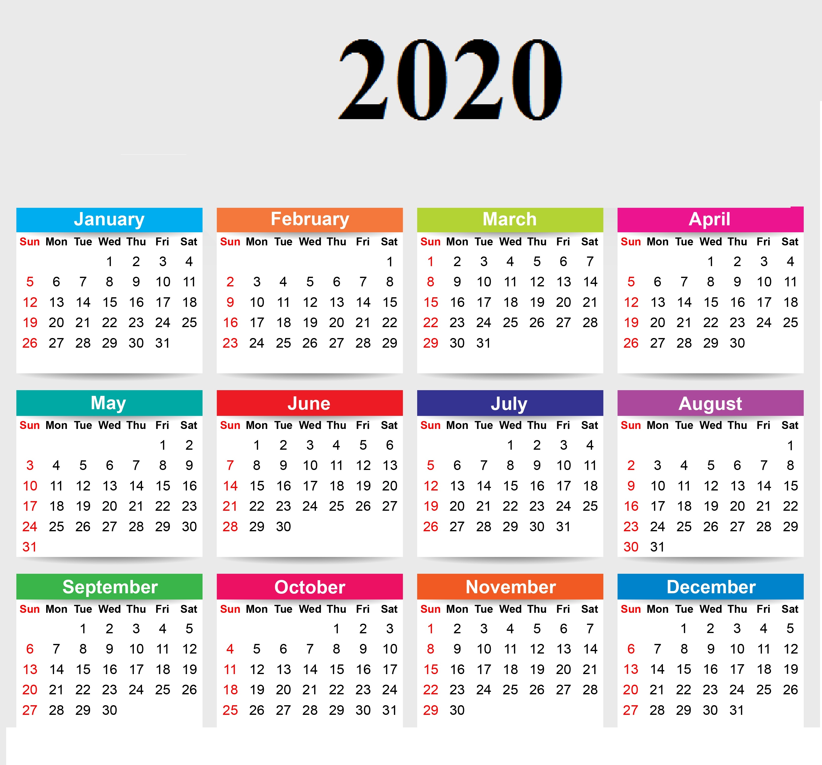 Cute Yearly 2020 Calendar Printable Free Printable Calendar 5688