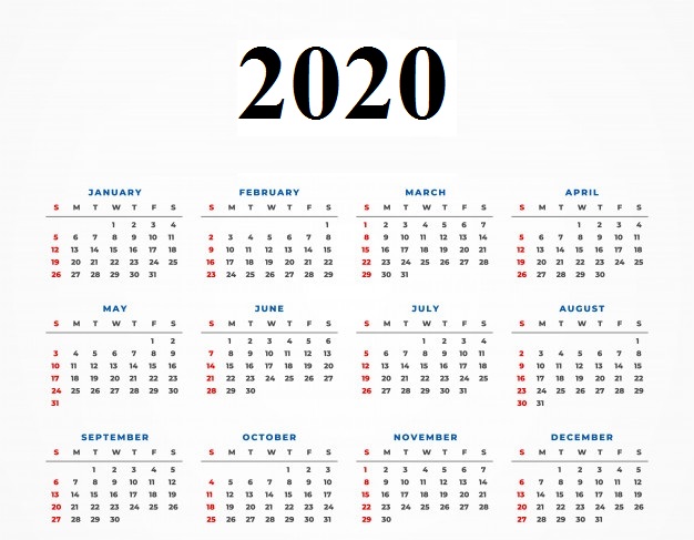 Yearly 2020 Calendar Landscape