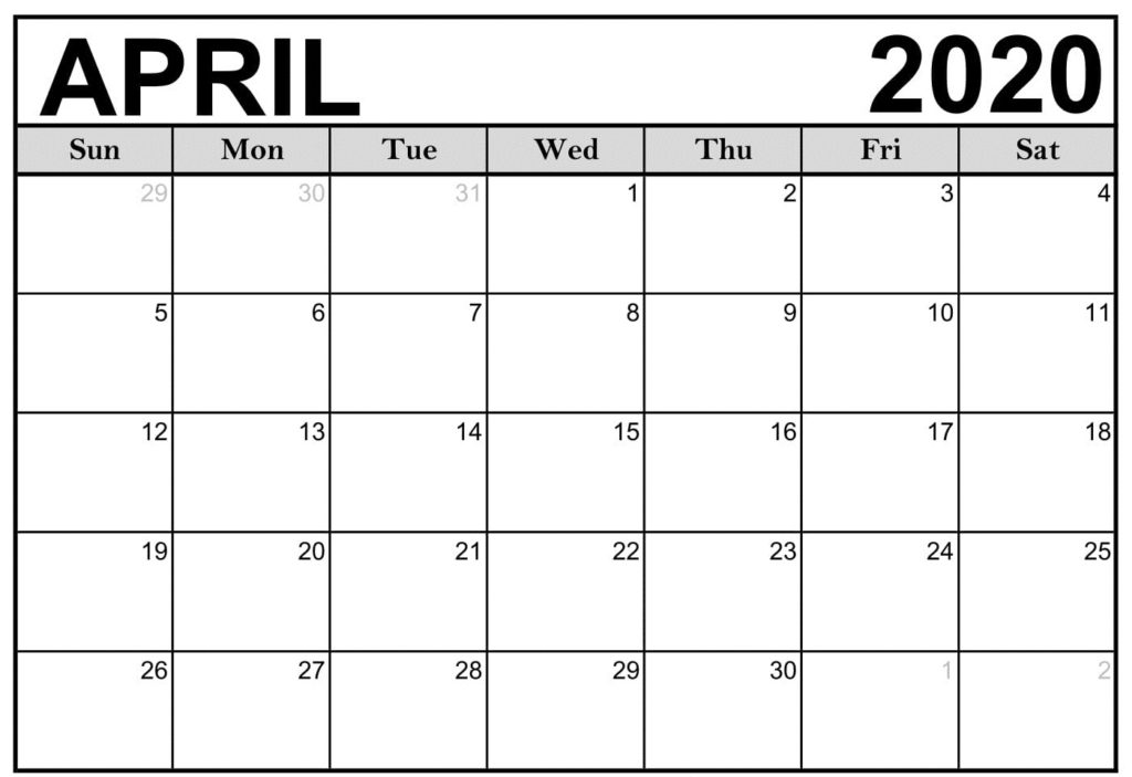 April 2020 Calendar Excel Sheet 