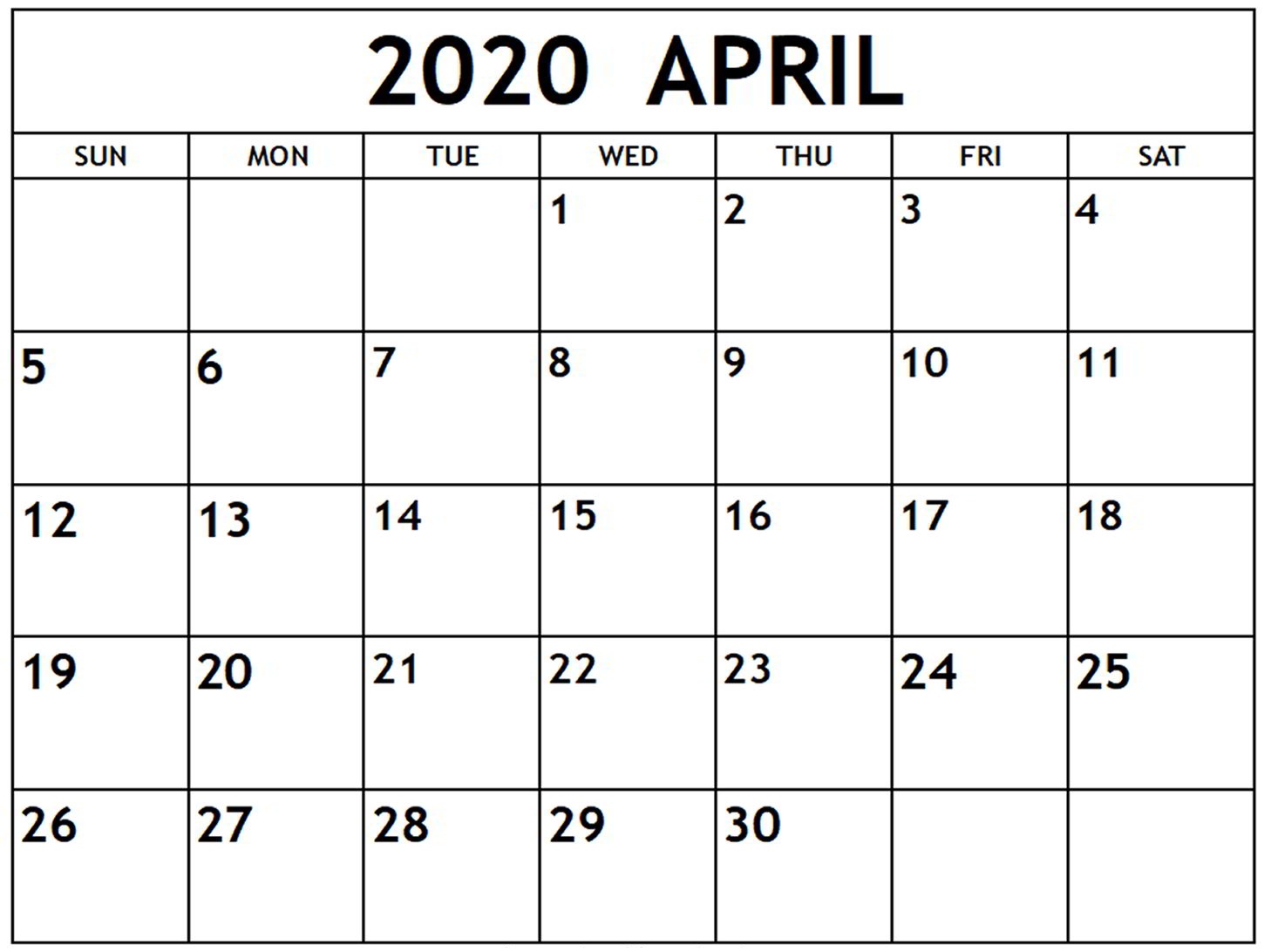 April Calendar 2020 Printable