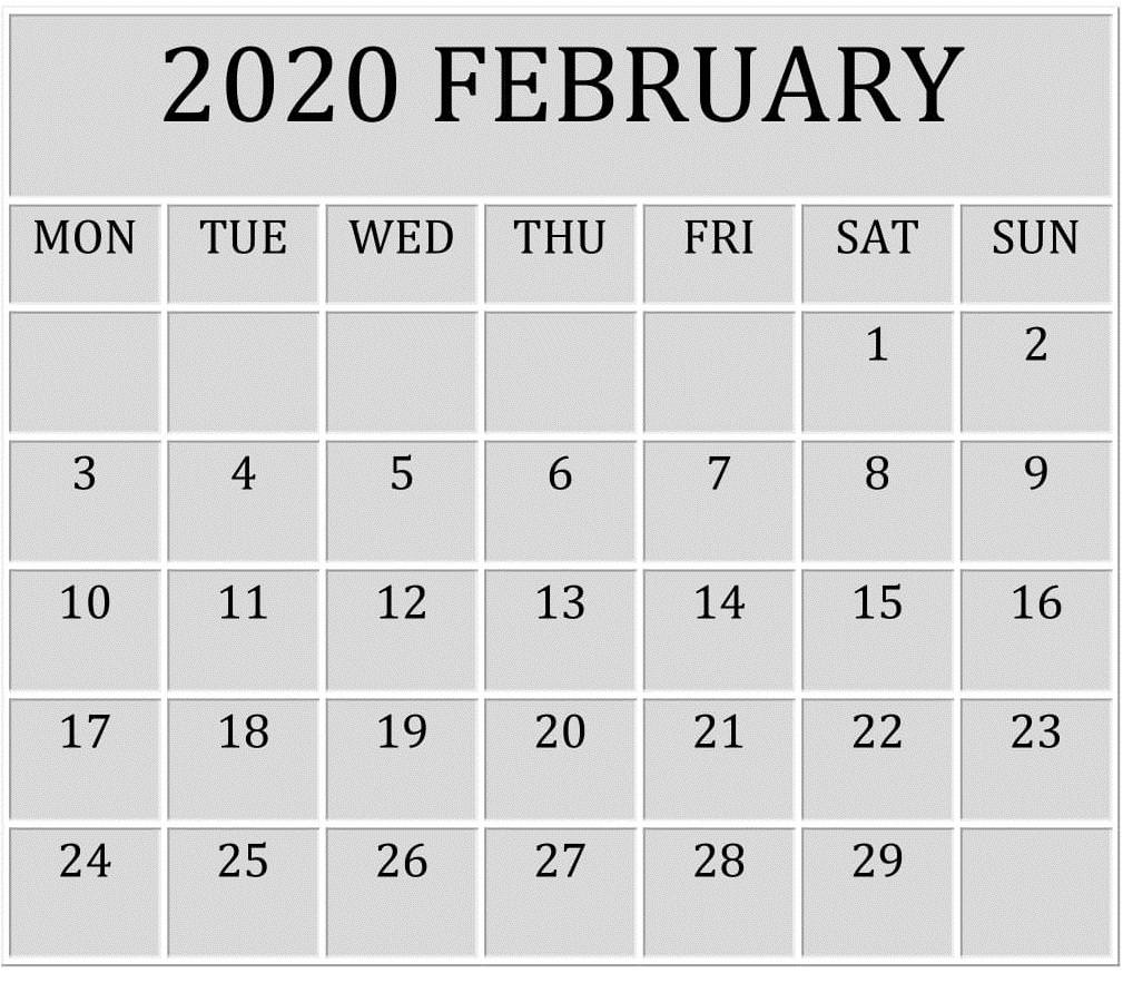 Printable February 2020 Calendar PDF Wallpaper | Free Printable Calendar