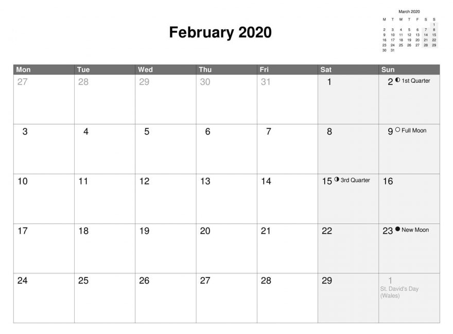 February 2020 Calendar With US, Australia, Canada Holidays Sheet | Free ...