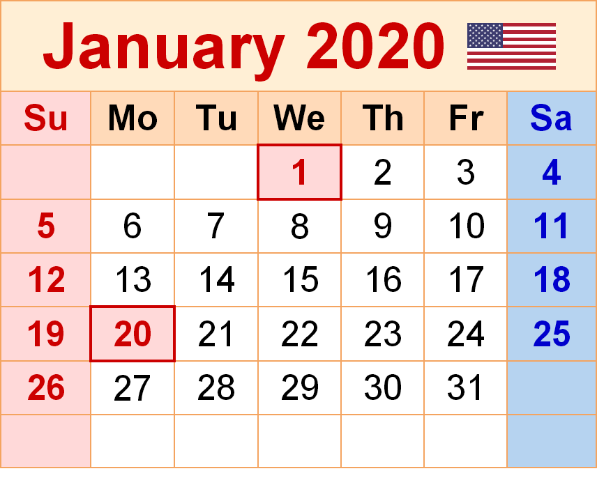 Blank January 2020 Calendar Arranging each Task | Free ...