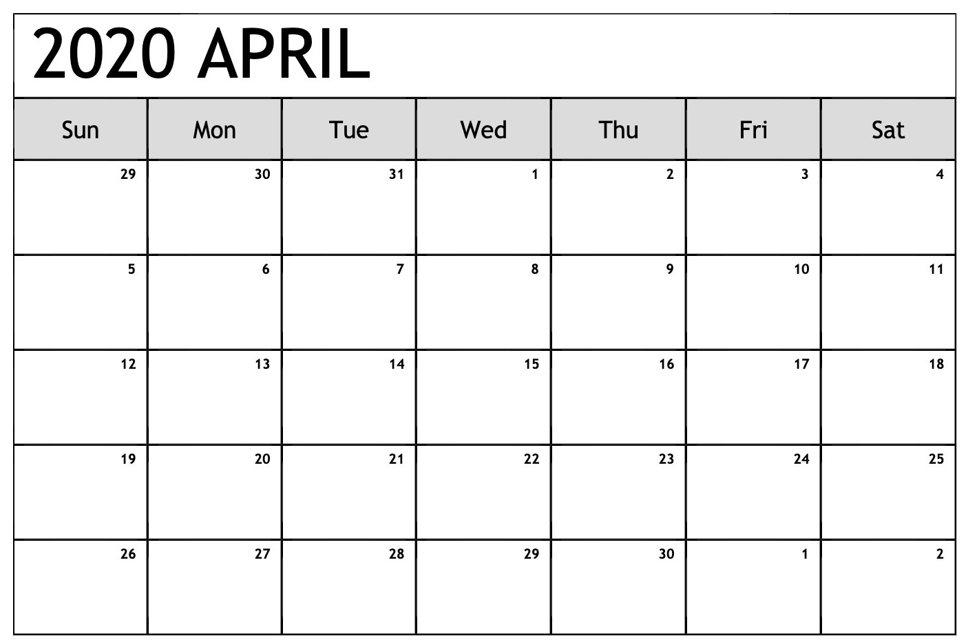 April 2020 Calendar Excel Sheet | Free Printable Calendar