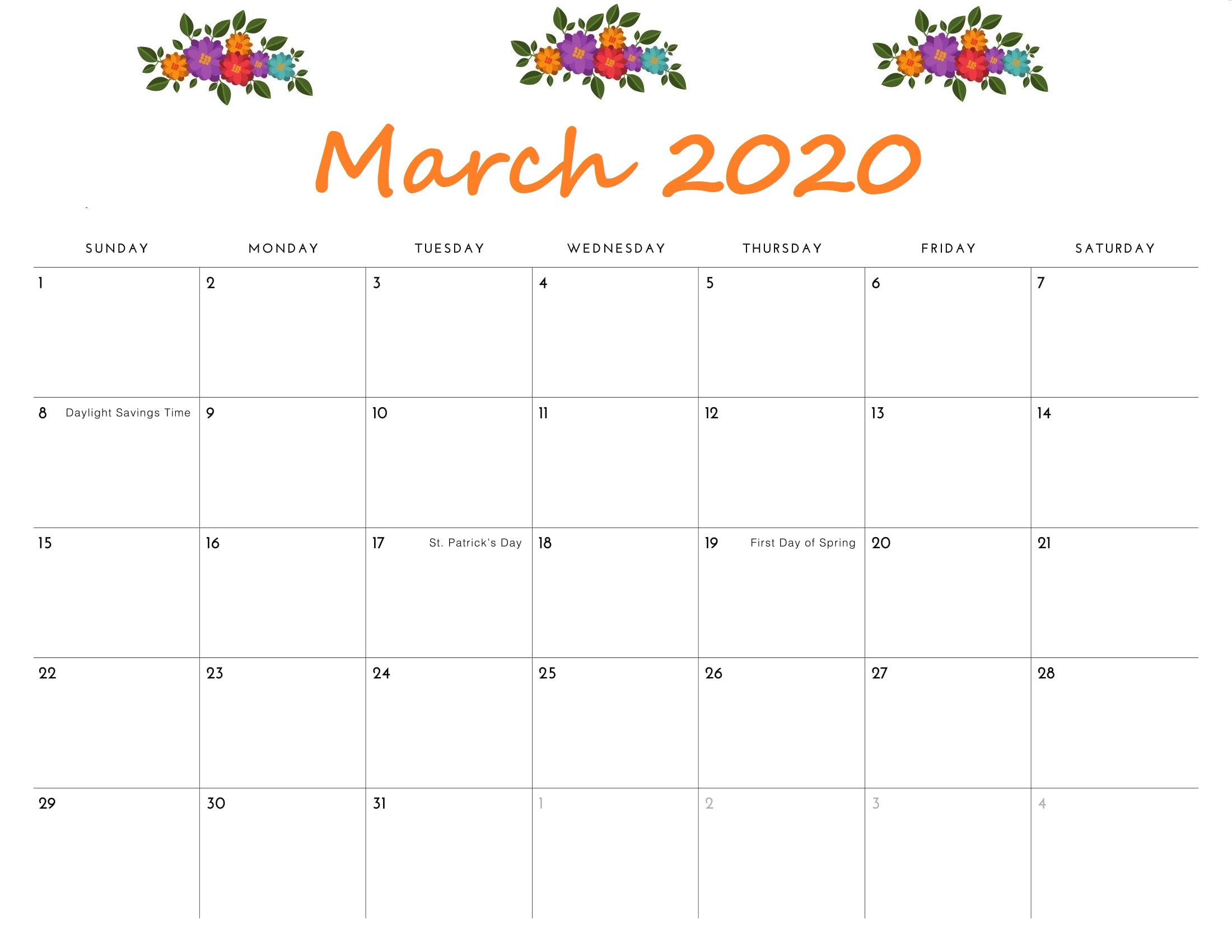 Editable Blank Calendar For March 2020 Free Printable Calendar