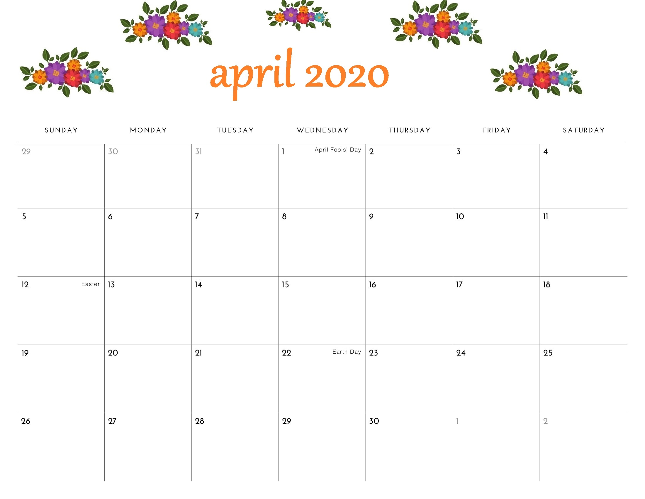 Cute April 2020 Calendar Free task reminder Free Printable Calendar